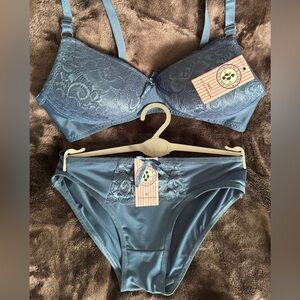 Elegant Bluish green Lace Lingerie Set